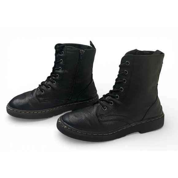 Black Lace-Up Boots With Side Zippers For Girls Size 5 Faux Leat - Picture 2 of 8